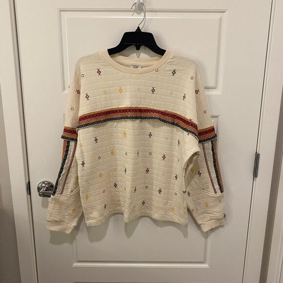 Zara Trafaluc Women's Long Sleeve Boho Embroidered Sweater. Multicolor. Medium - Picture 2 of 10